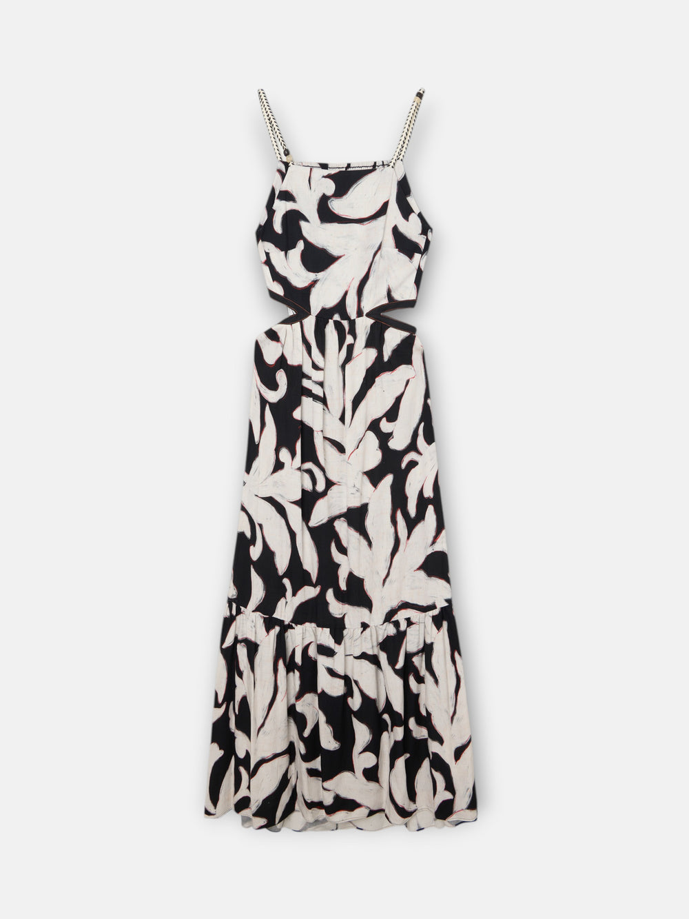 Black floral print cut-out dress
