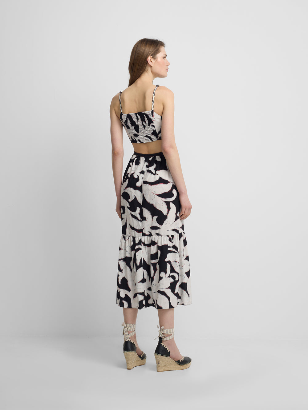 Black floral print cut-out dress