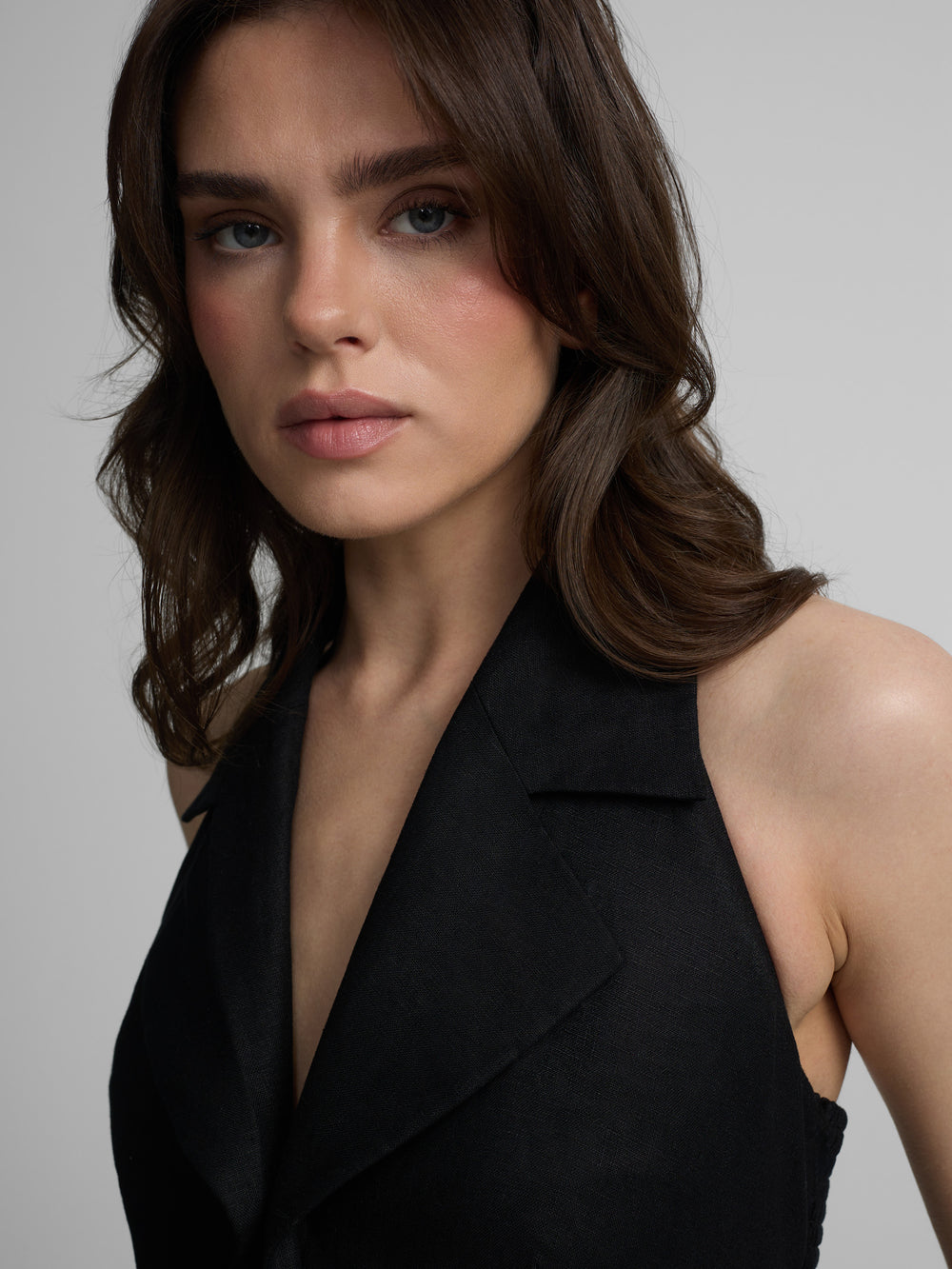 Black linen halter jumpsuit