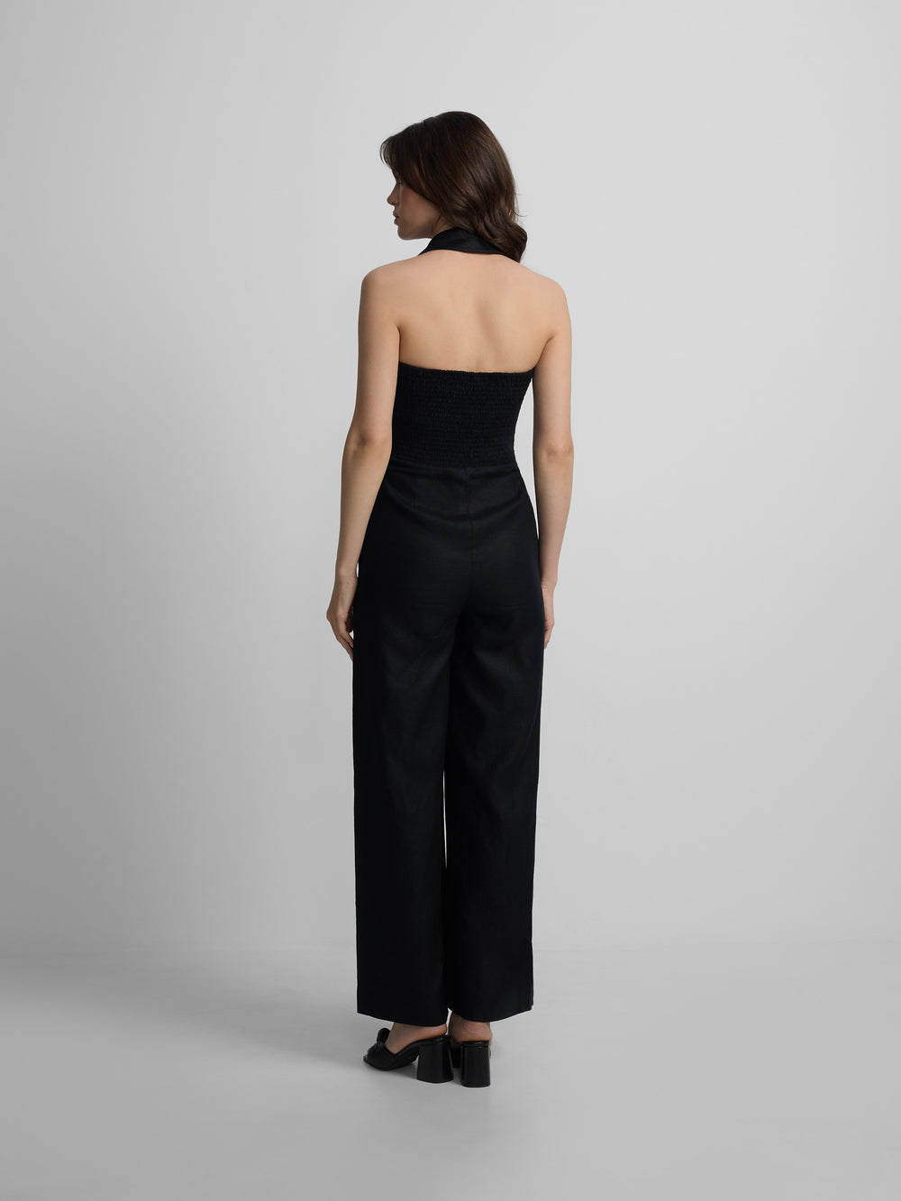 Black linen halter jumpsuit