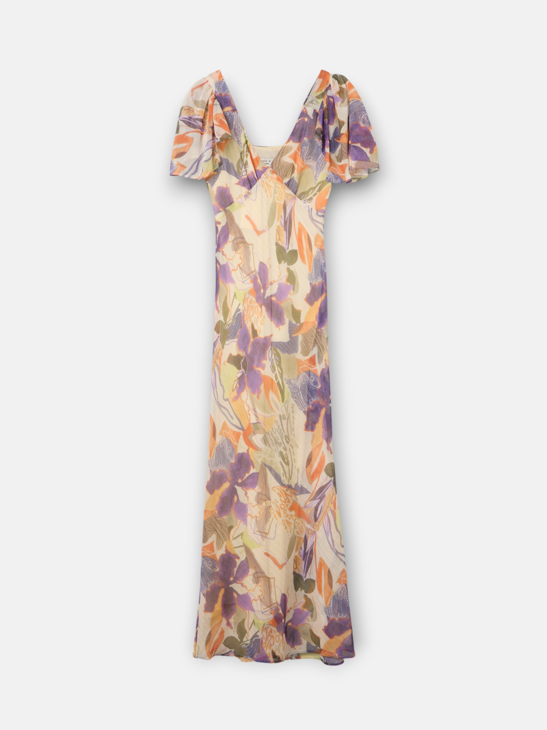 Long dress with purple and orange floral print