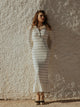 Vestido punto largo manga larga rayas crudo y negro