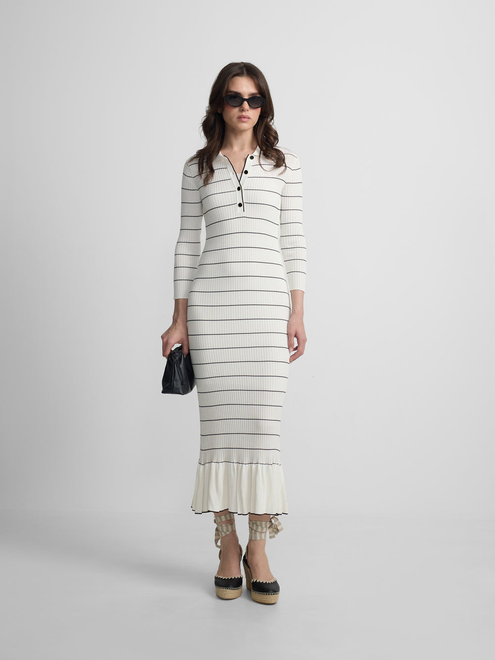 Vestido punto largo manga larga rayas crudo y negro