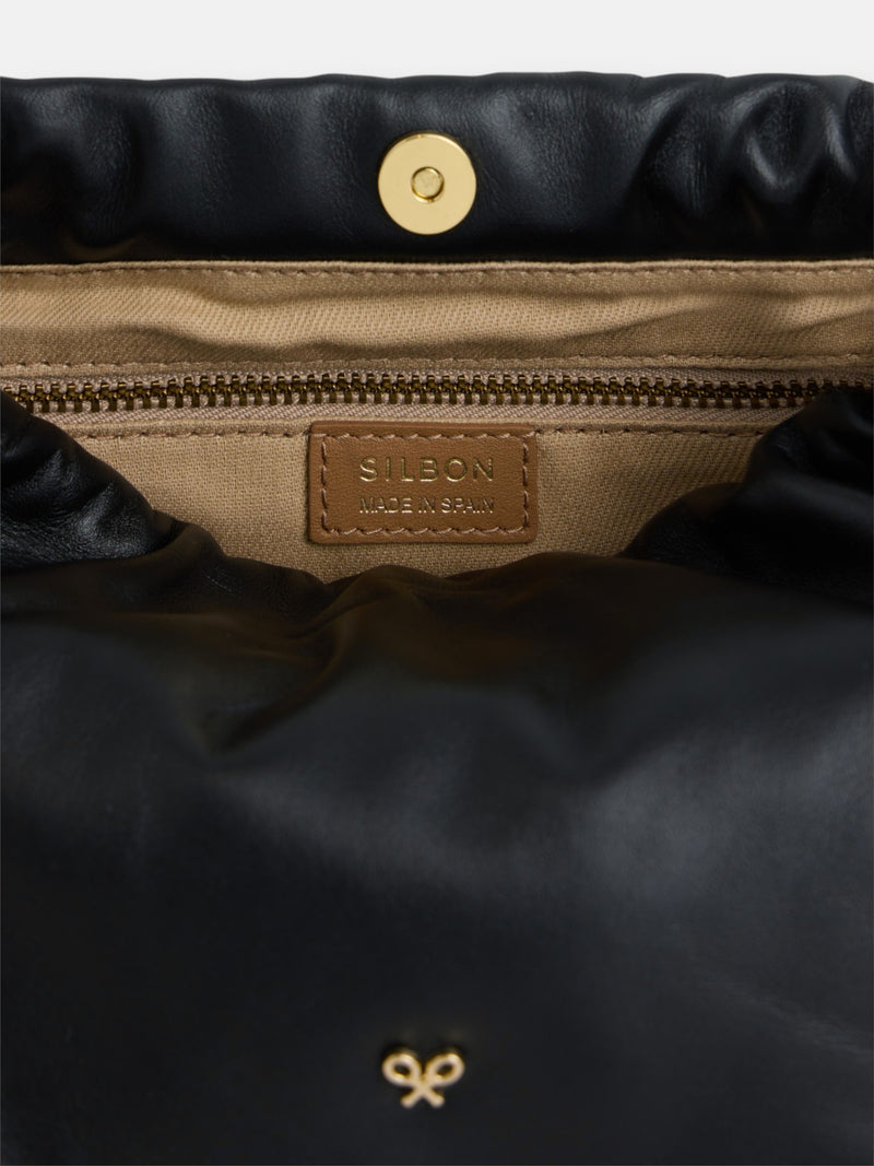 Sac plissé en cuir avec détail chaîne noir