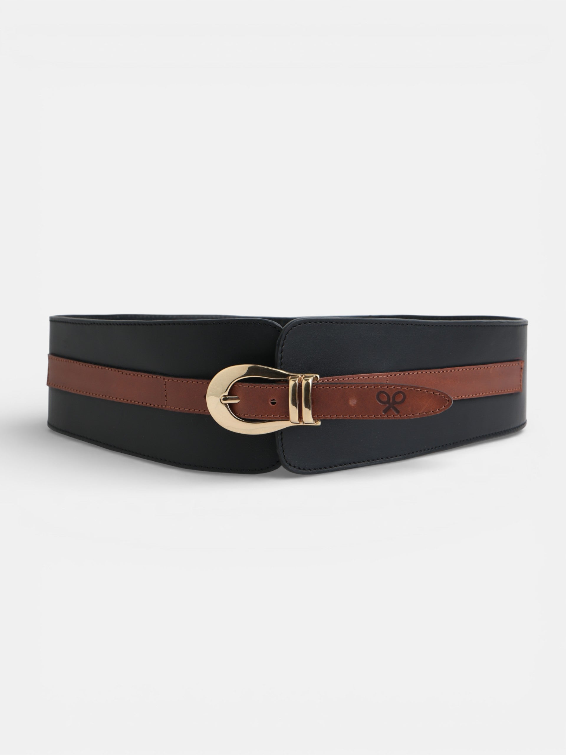 Cinturón fajín piel marrón y negro