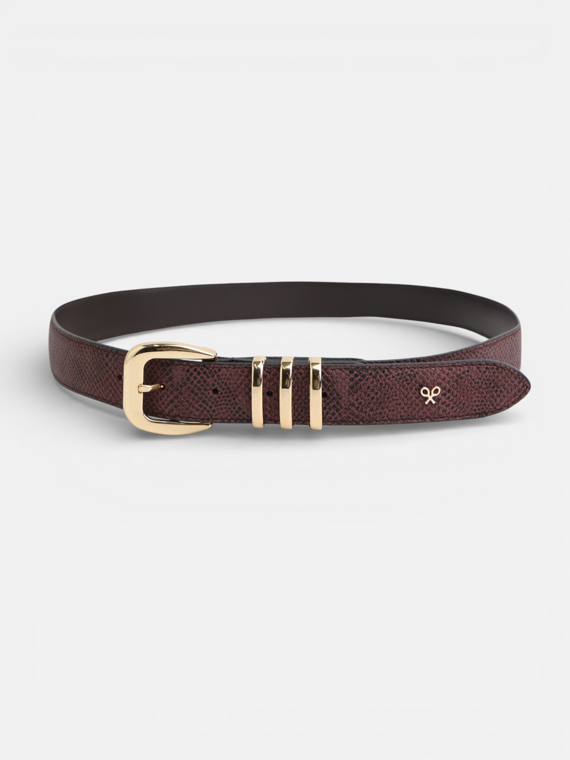 Ceinture en cuir bordeaux avec passant métallique