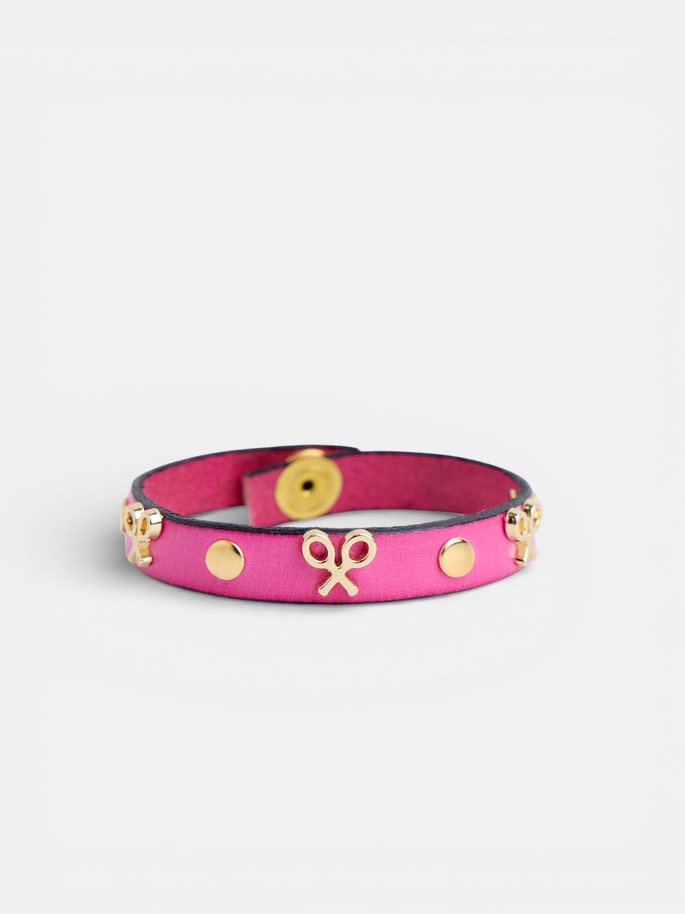 Bracelet en cuir avec logo et clous rose