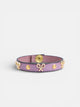 Leather bracelet with logo and mauve studs