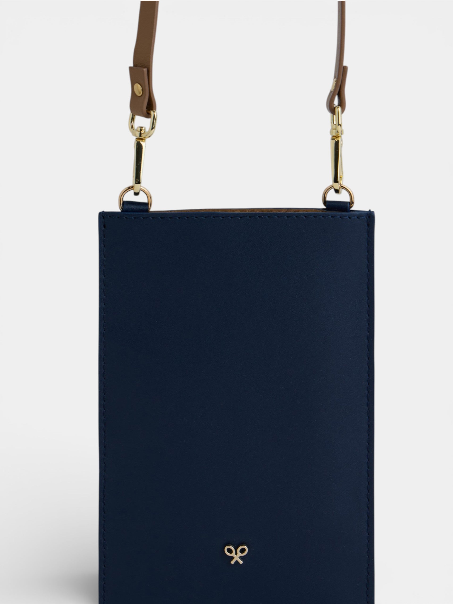 Porte-téléphone en cuir bleu marine et camel