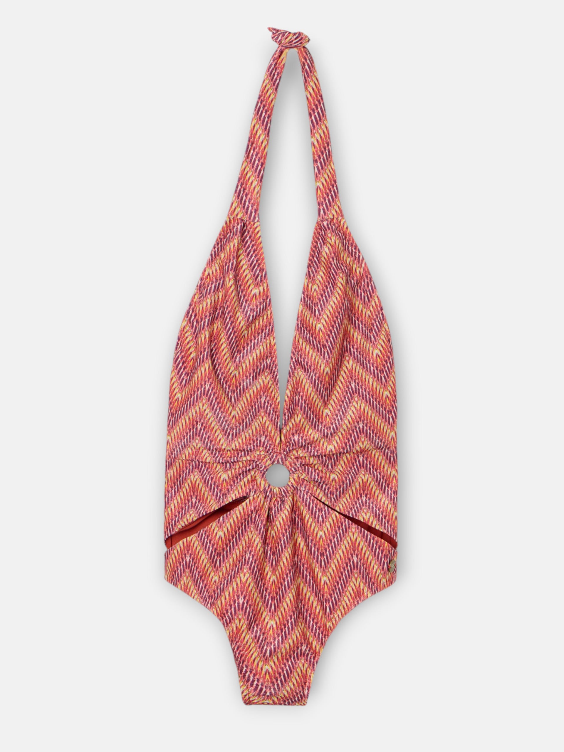 Halter swimsuit with rose herringbone