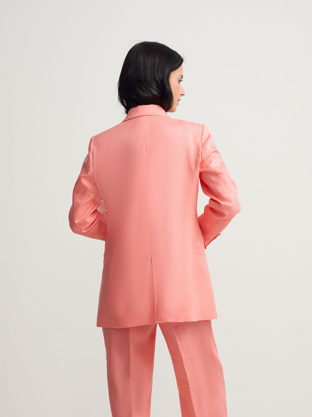 Classic double-breasted coral blazer