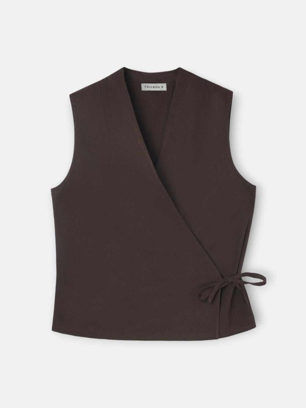 Chaleco cruzado lino marron