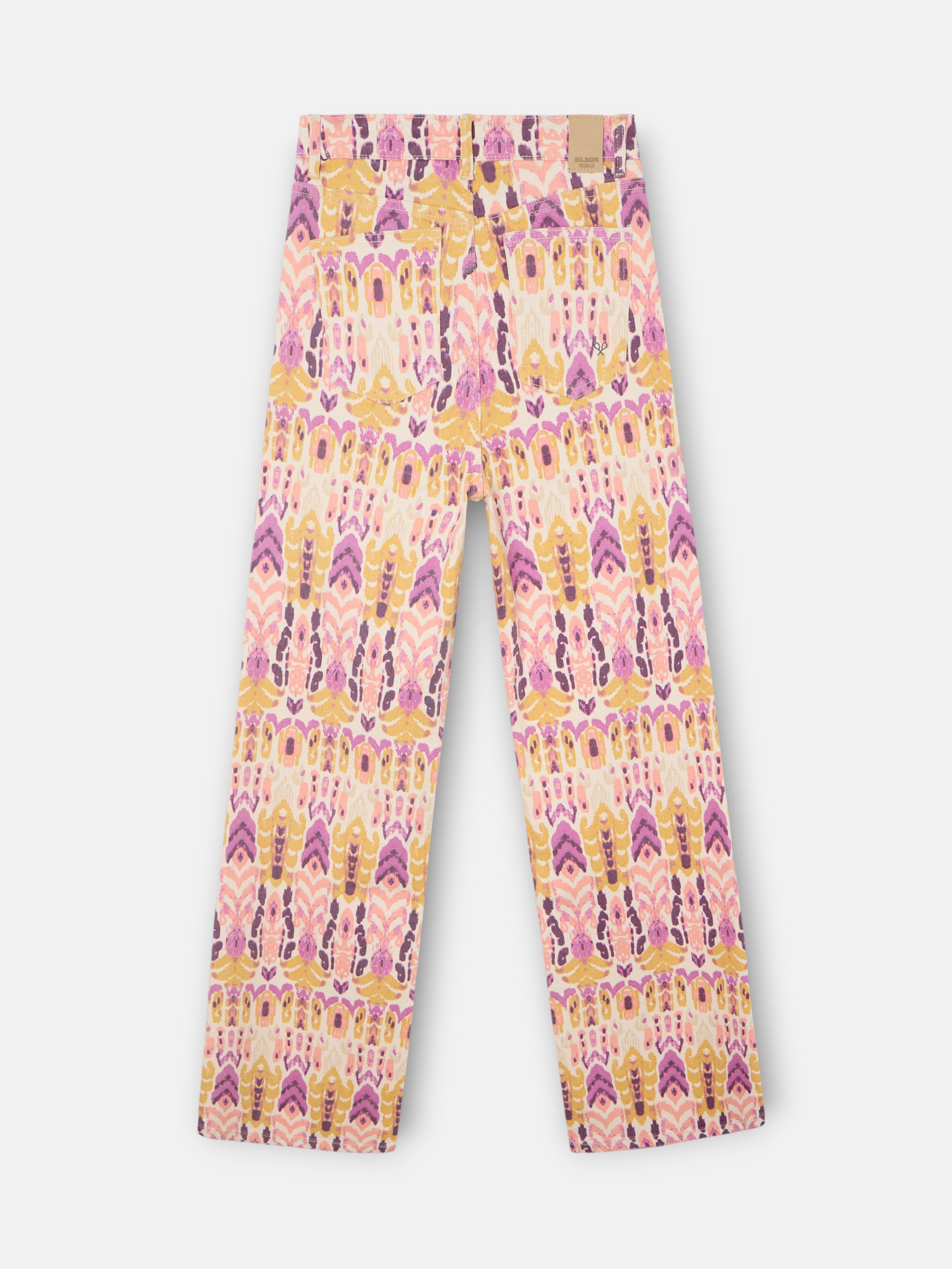 Calças de ganga estampadas ikat rosas