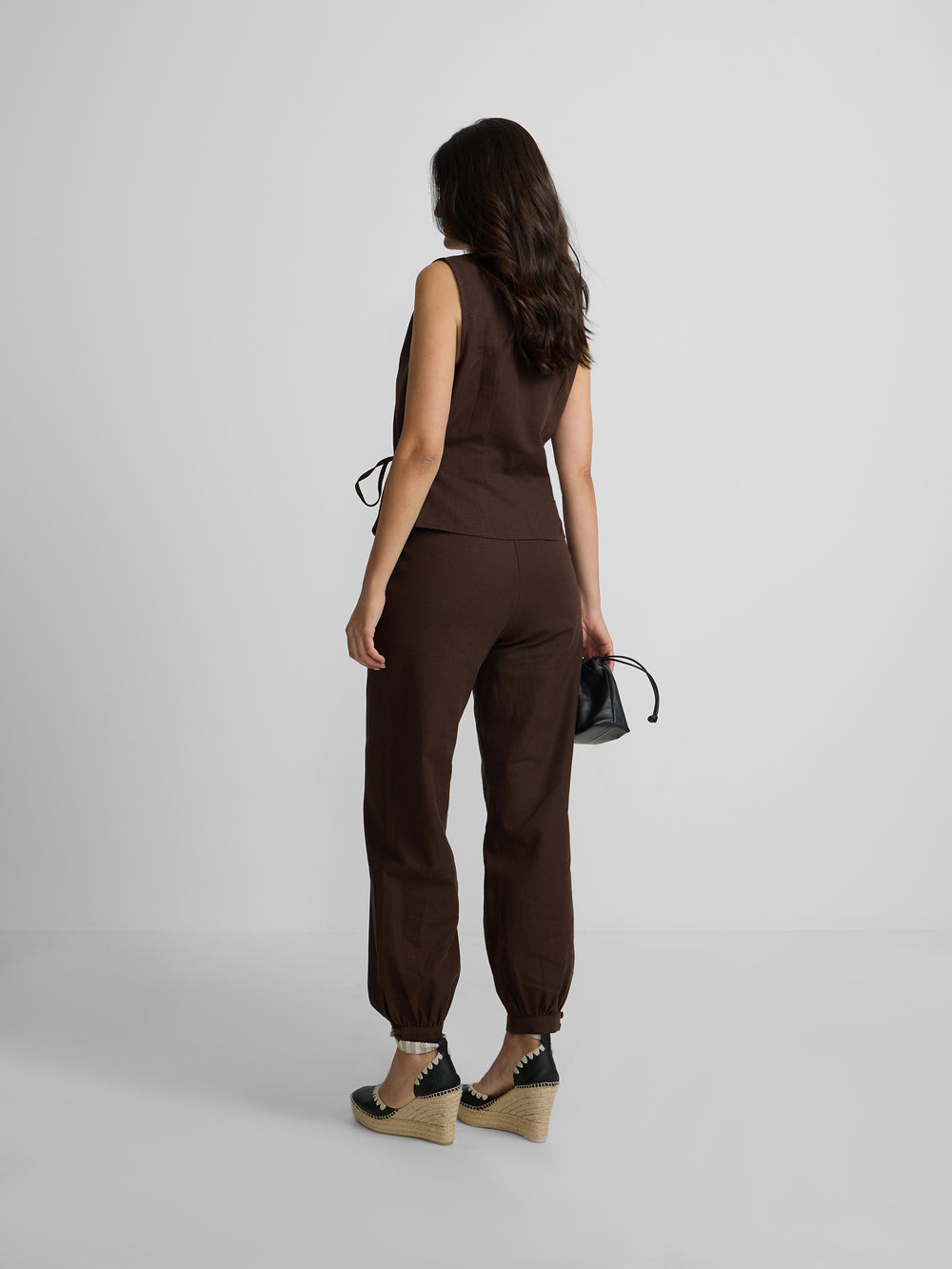 Pantalon bouffant en lin marron