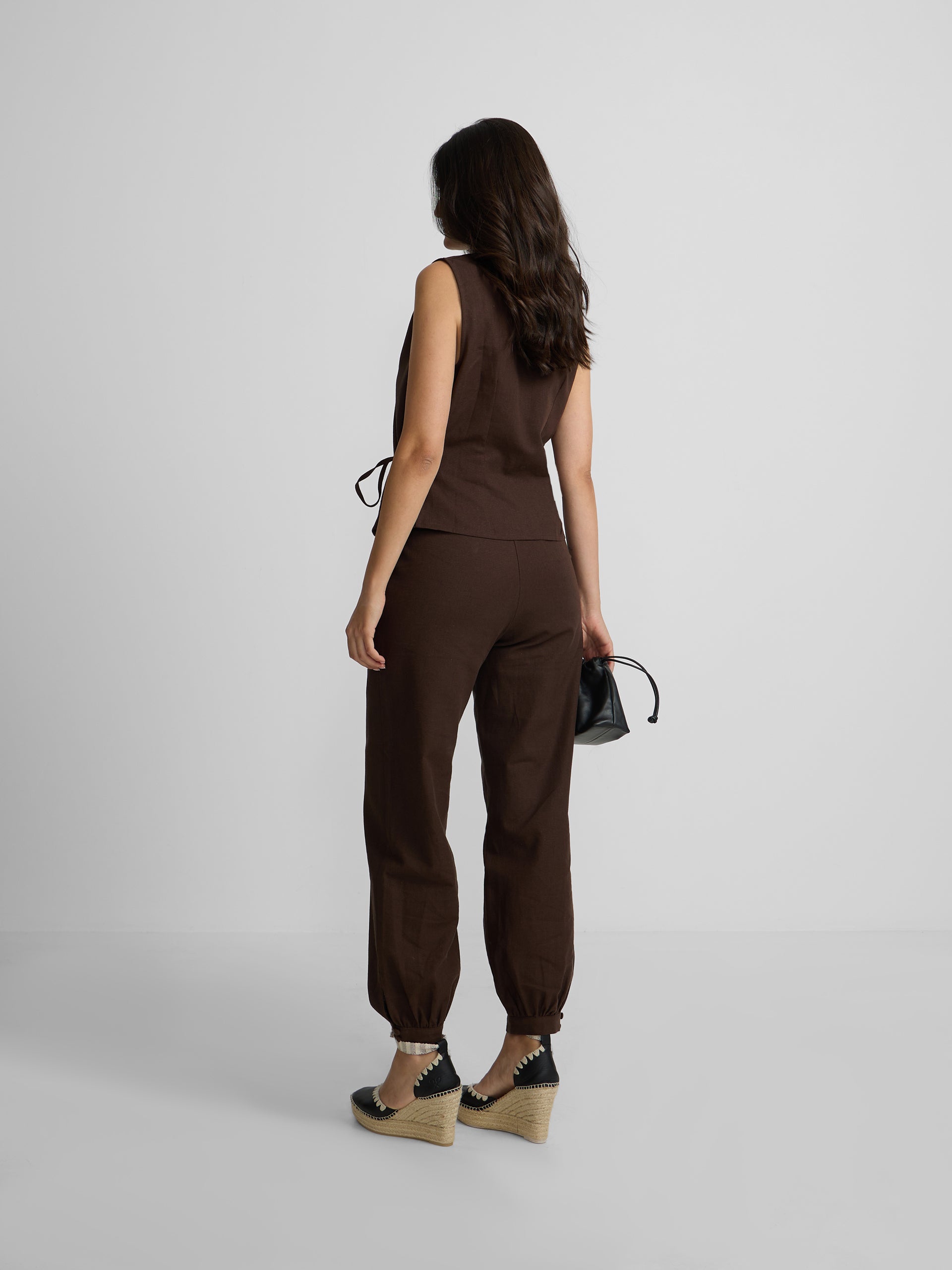 Pantalon bouffant en lin marron