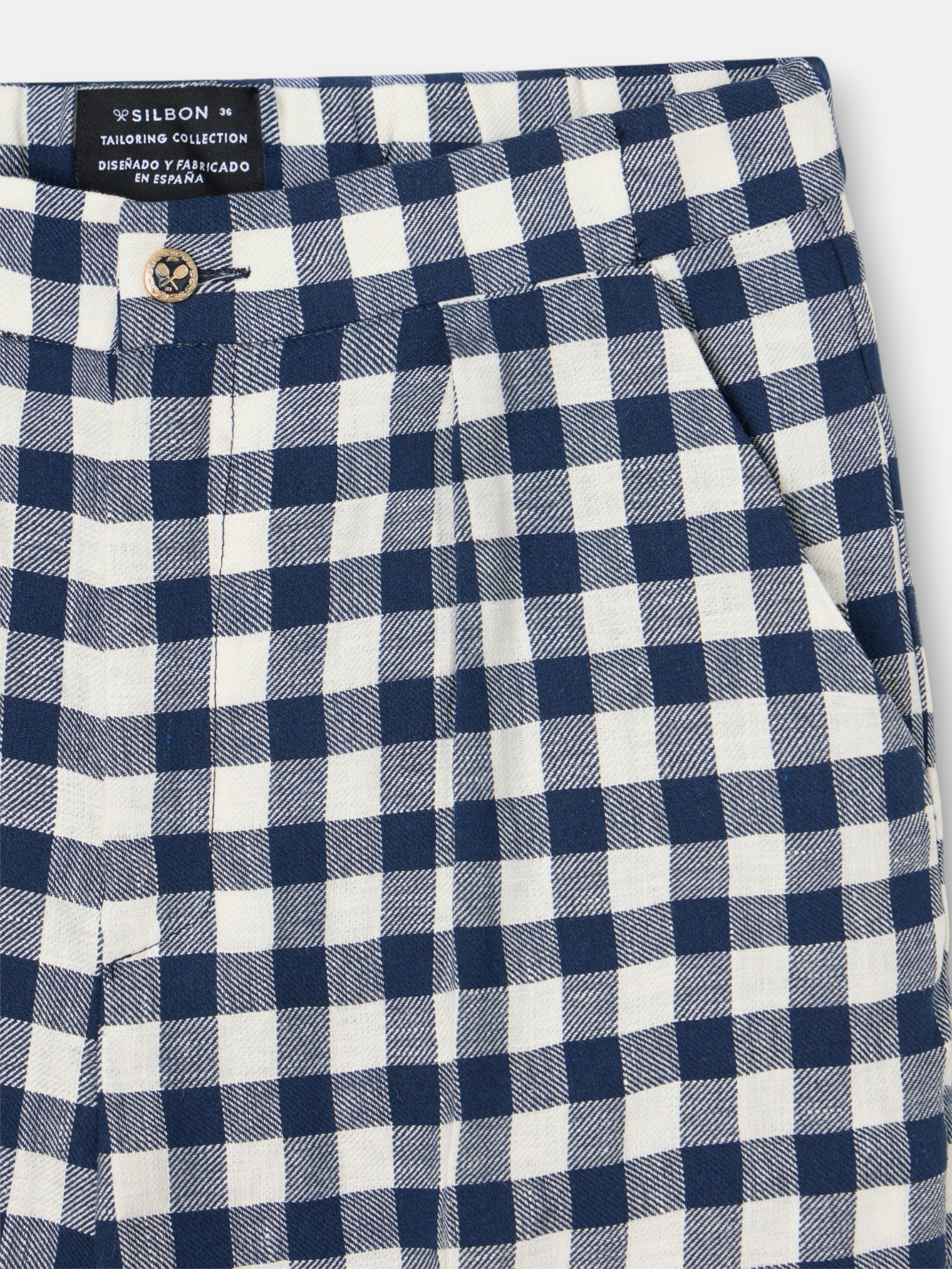 Navy vichy belt loop trousers