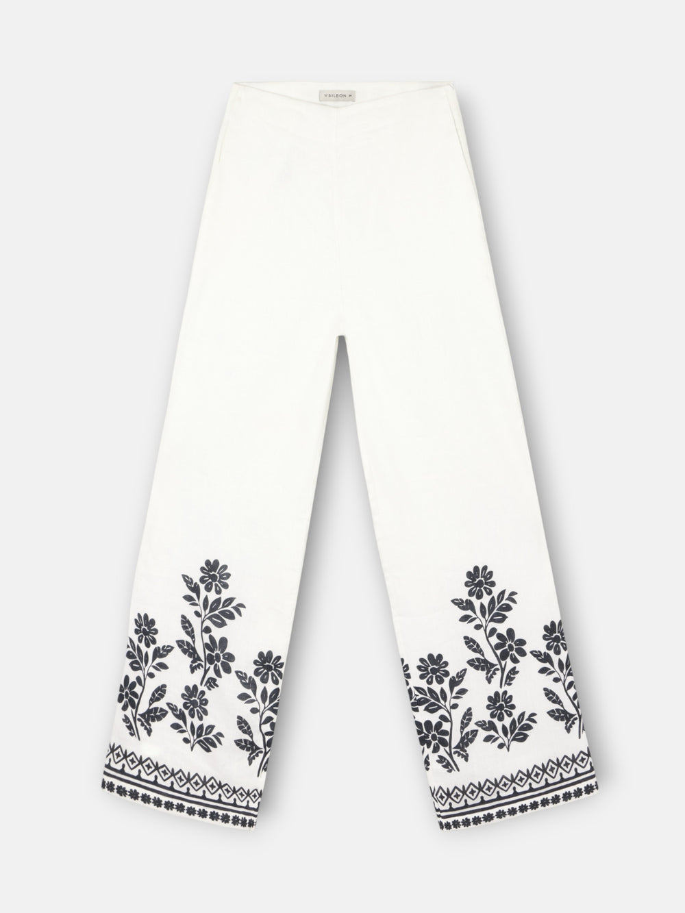 Pantalon imprimé à fleurs blanches