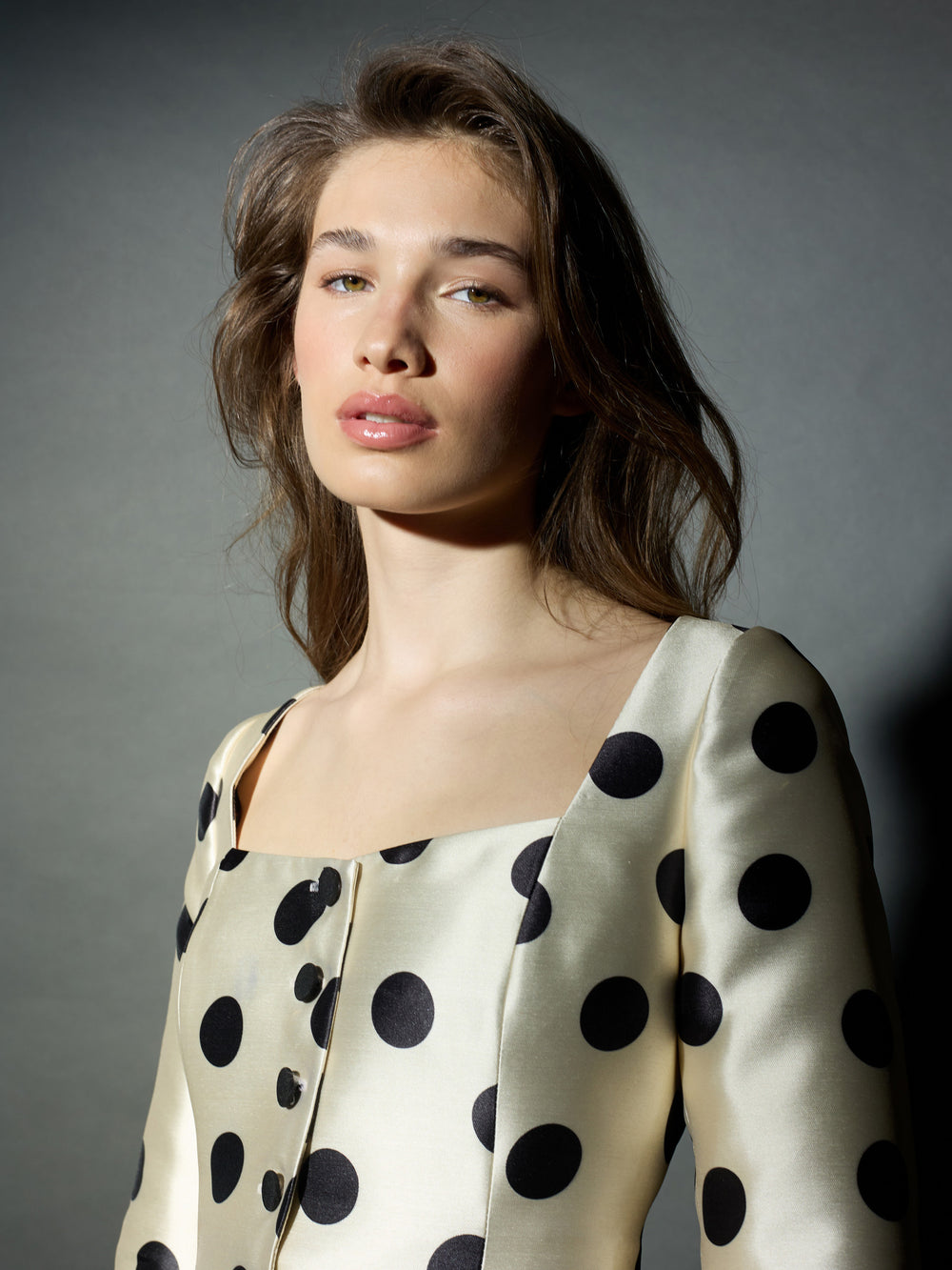 Veste CaprilexSilbon mikado à pois noirs