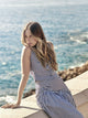 Unique navy blue striped midi skirt