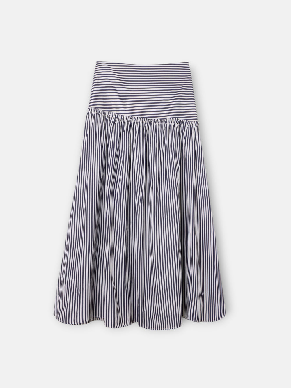Unique navy blue striped midi skirt