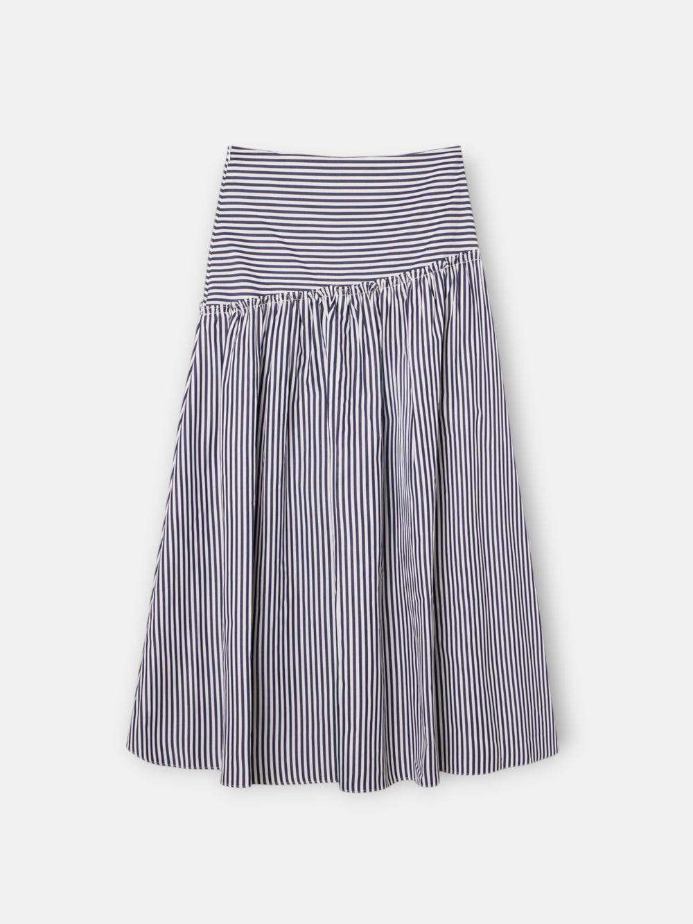 Unique navy blue striped midi skirt