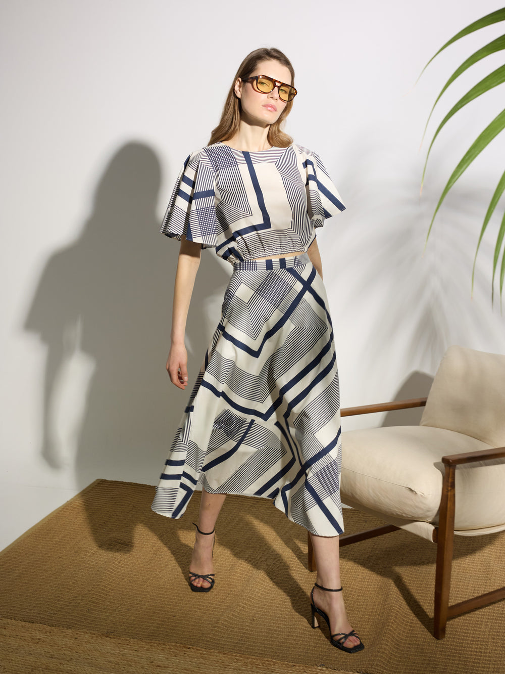 Unique blue print midi skirt