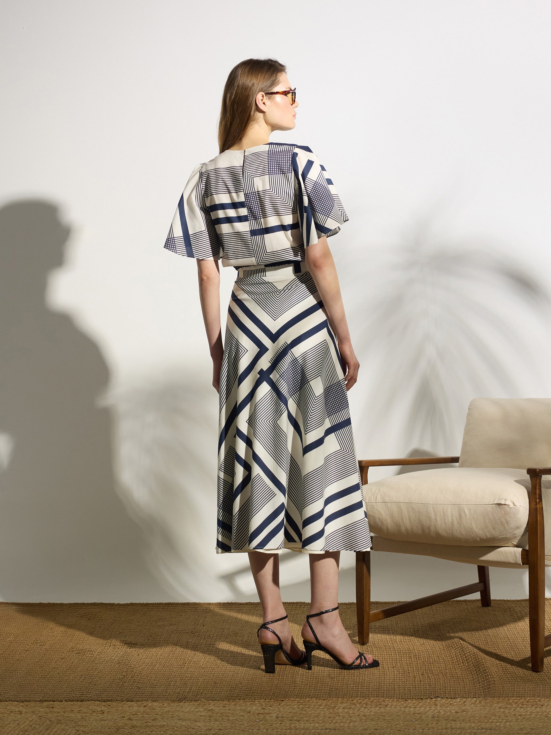 Jupe midi unique imprimé bleu