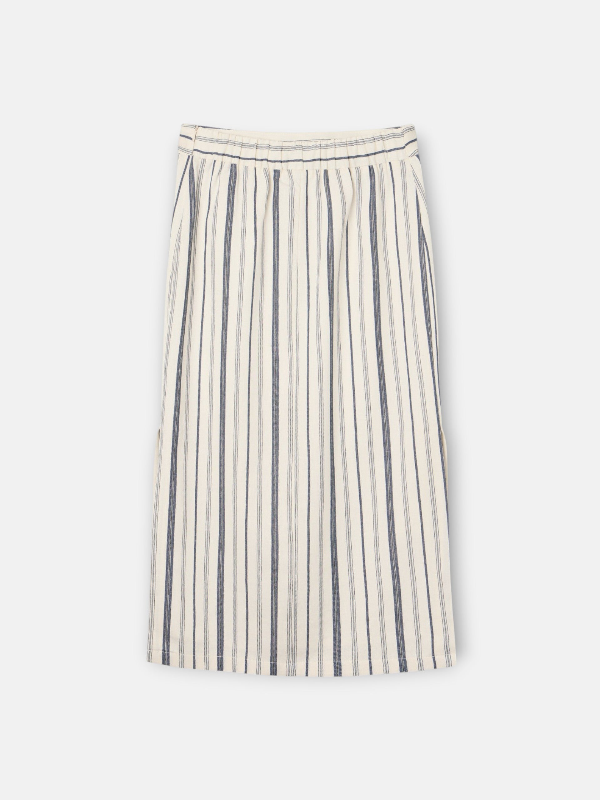 Jupe midi unique à rayures bleu et beige