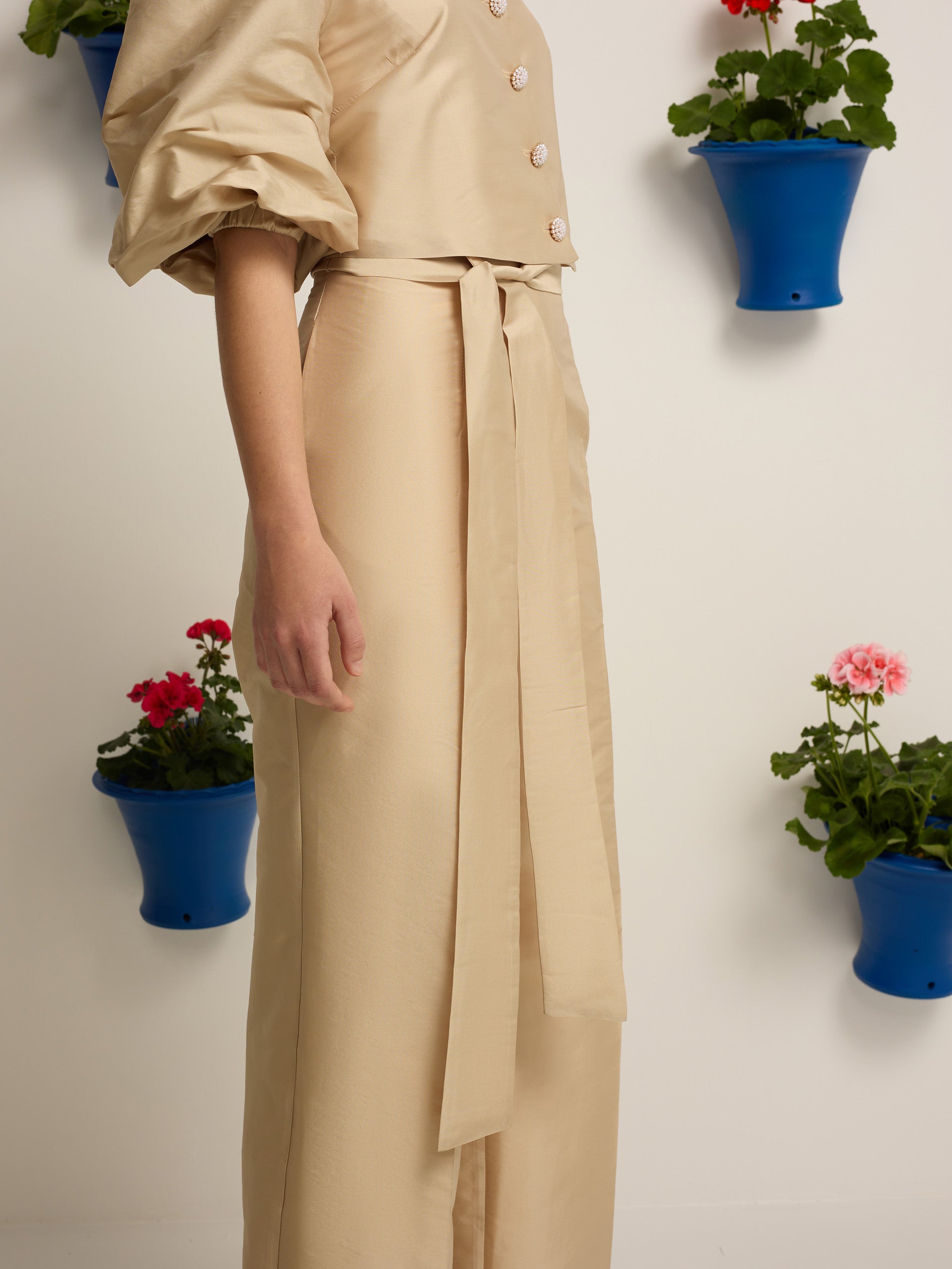 Pantalon collection événement taffetas beige