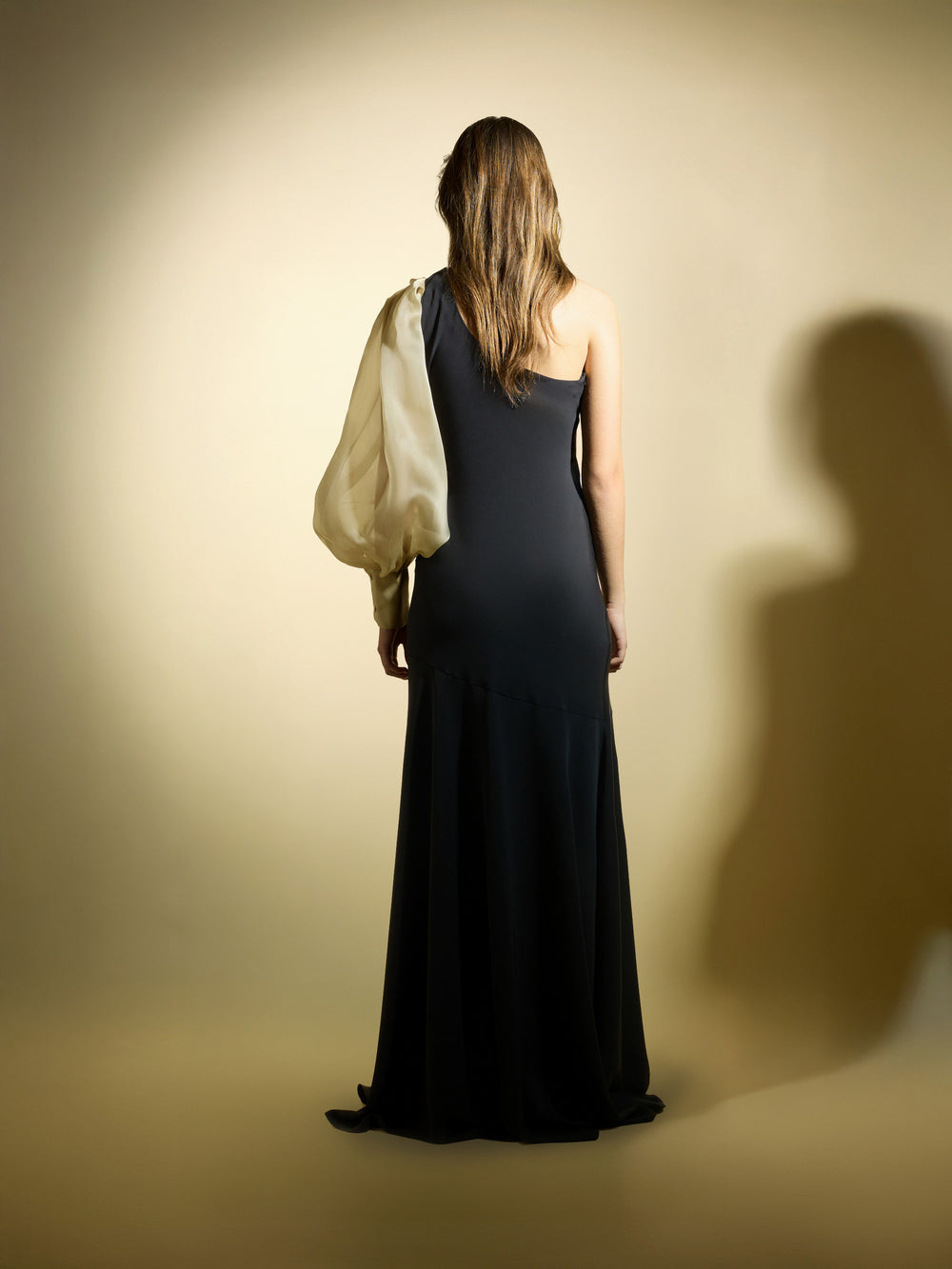Vestido CaprilexSilbon manga asimétrica organza