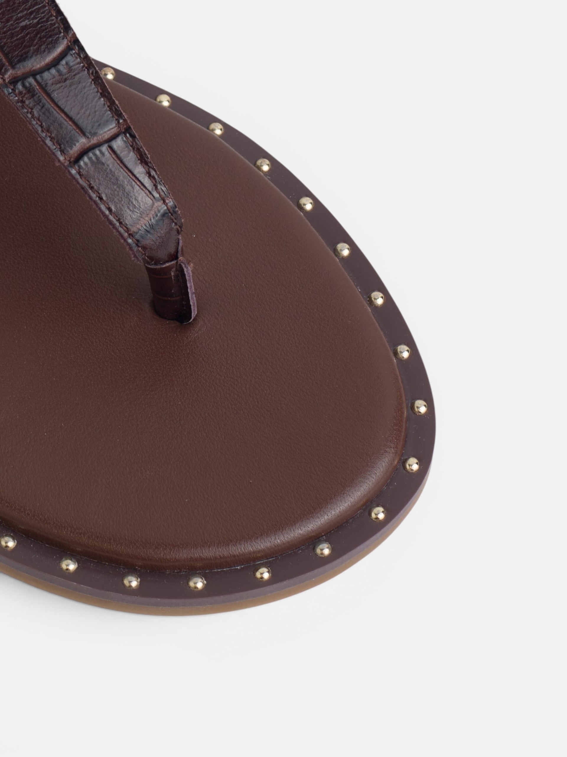 Brown sandal with metallic applique