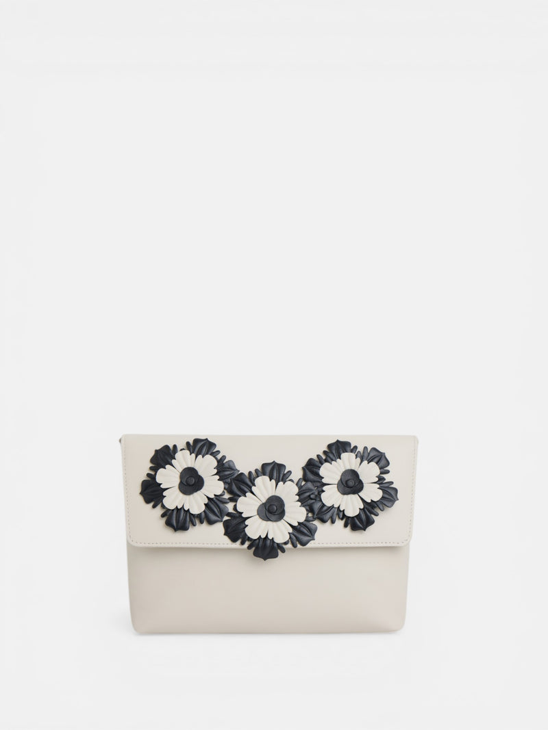 Pochette de soirée en cuir nappa écru