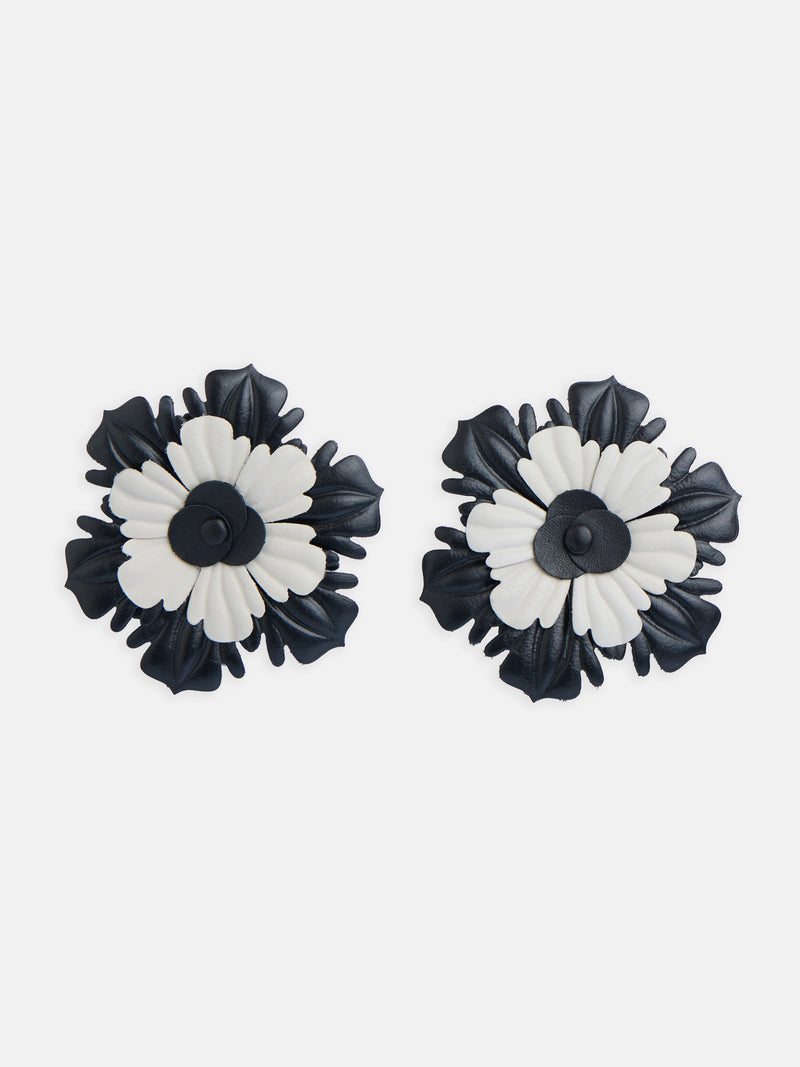 Boucles d'oreilles soirée fleur cuir bicolore