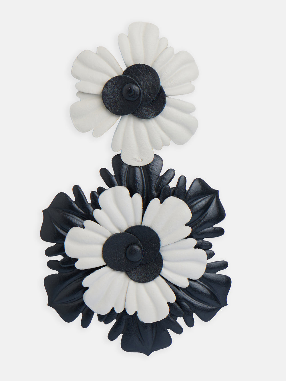 Boucle d’oreille longue soirée fleur en cuir bicolore