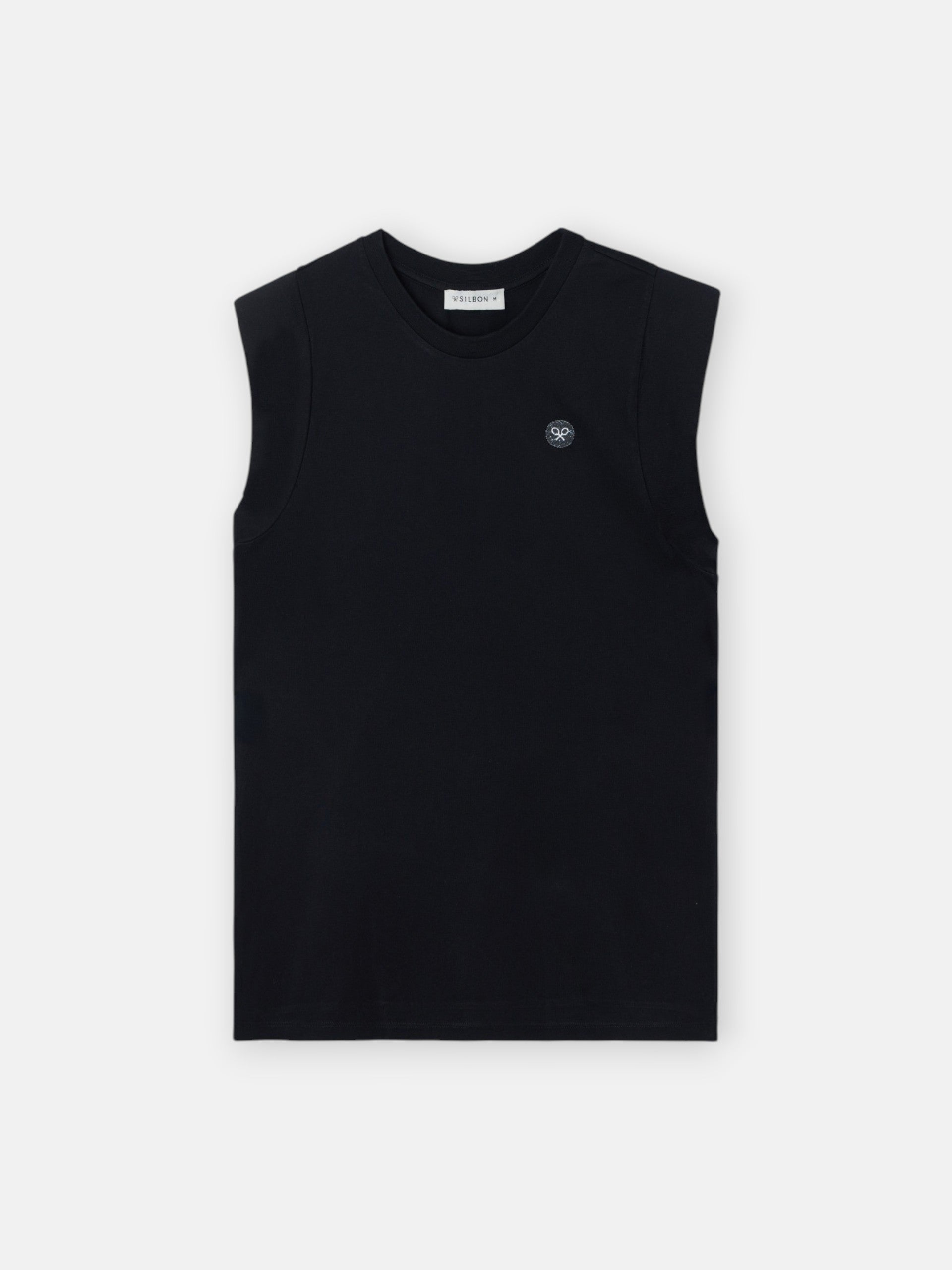 T-shirt femme noire avec épaulettes et application de cristal