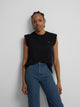 T-shirt femme noire avec épaulettes et application de cristal