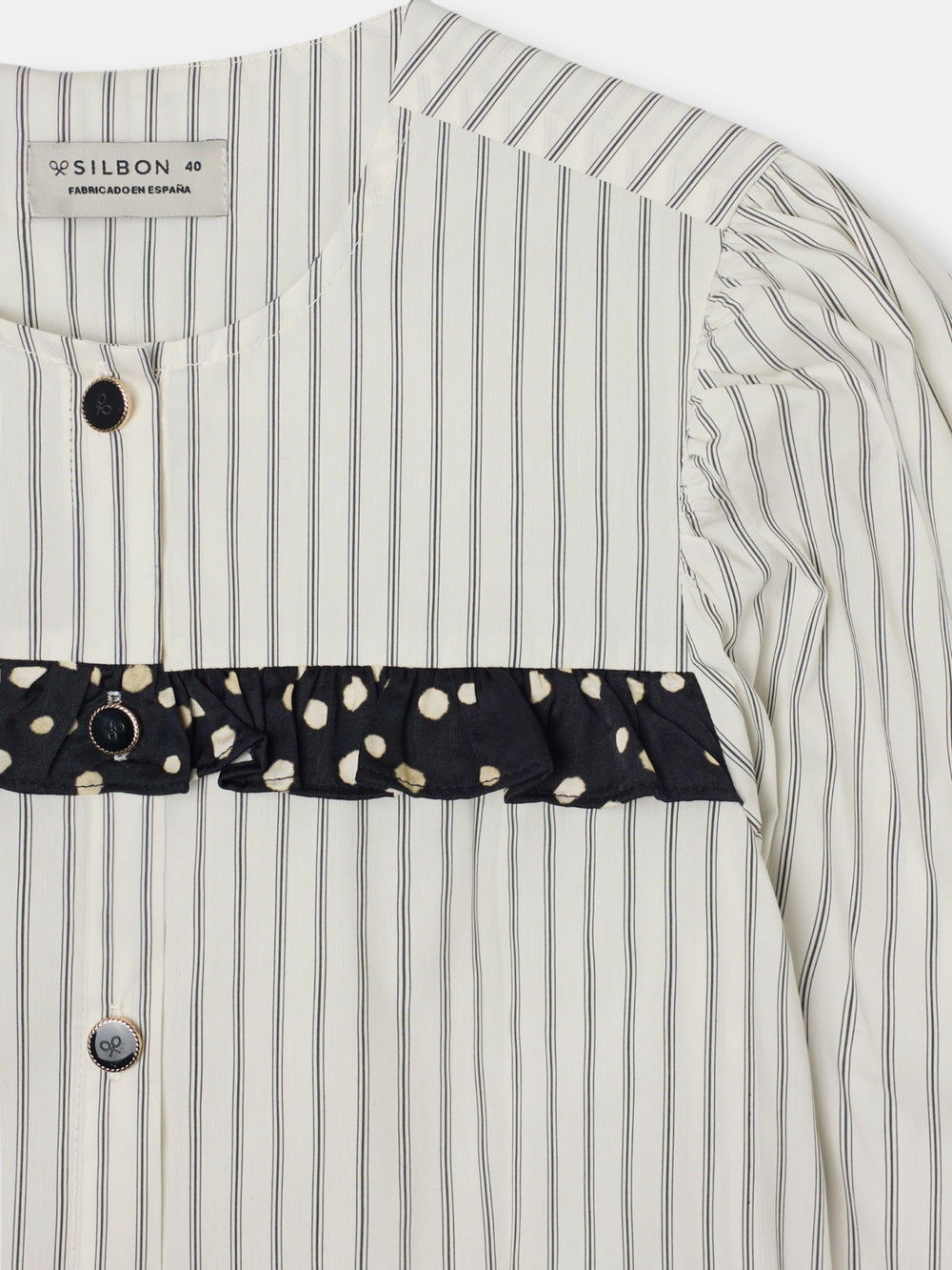 Chemise à imprimé combiné rayures et pois blanche