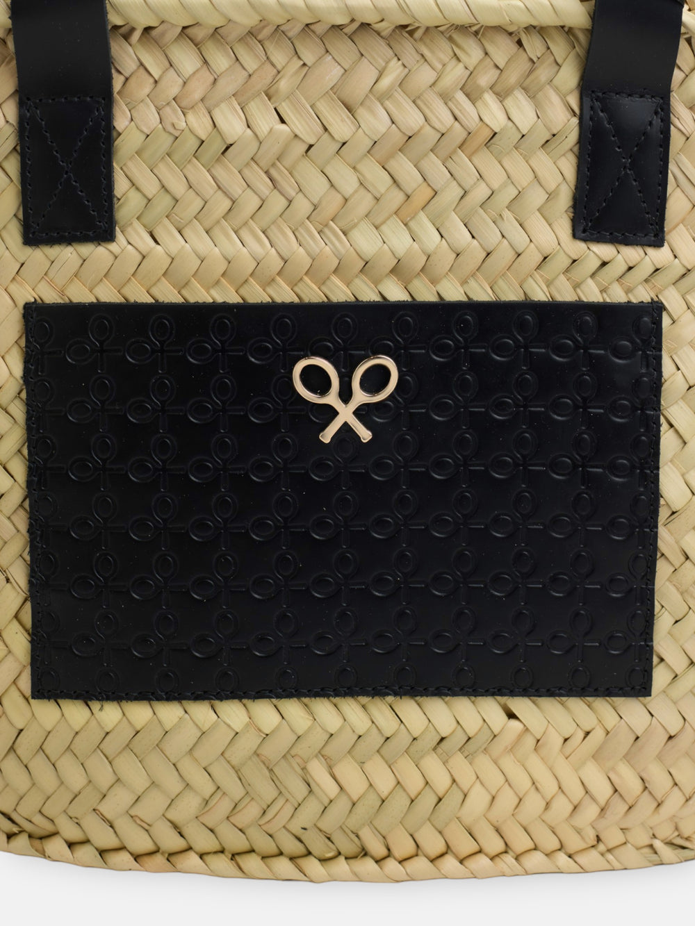 Panier avec poche en cuir noir