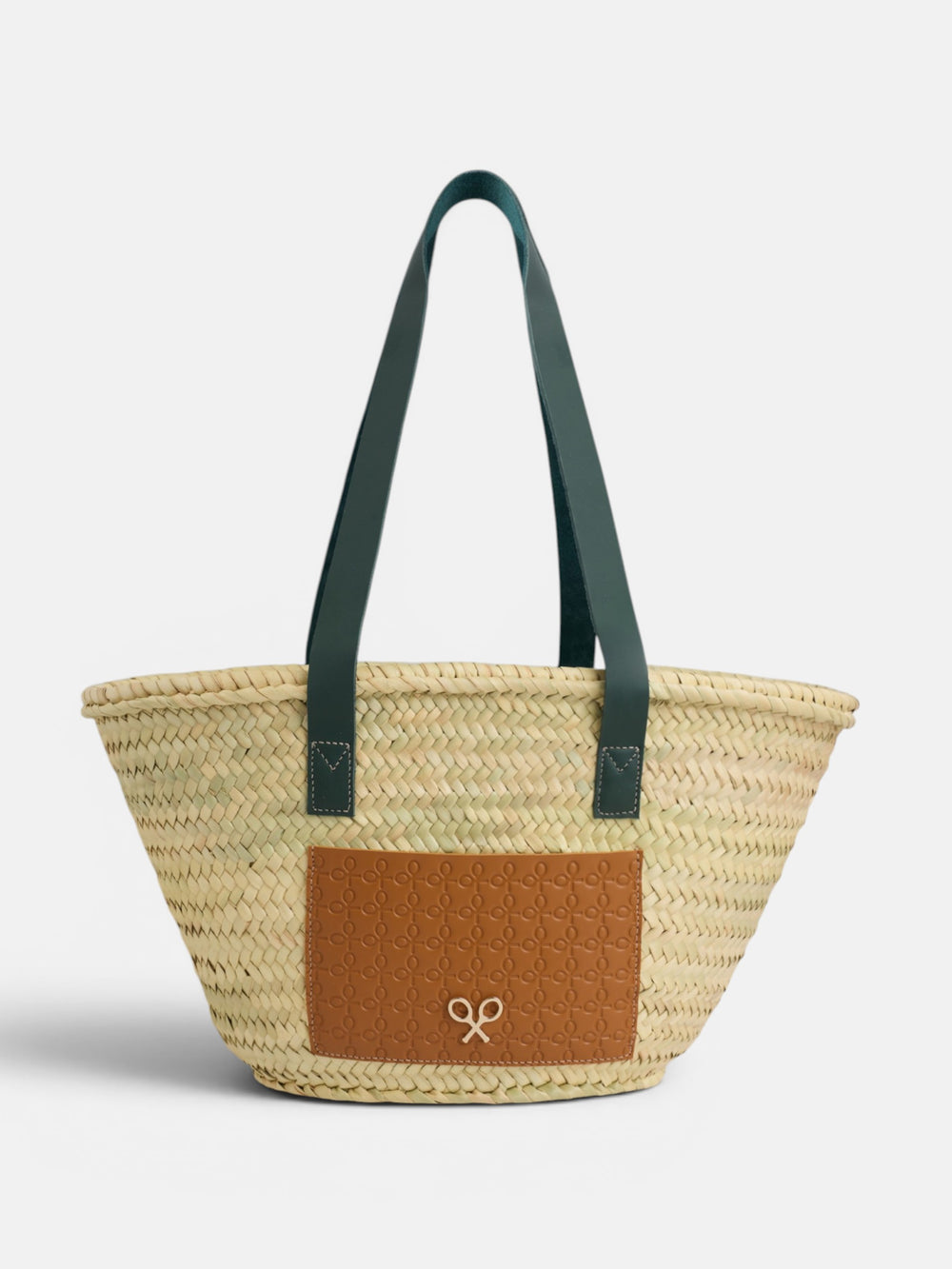 Panier avec poche en cuir orange et vert