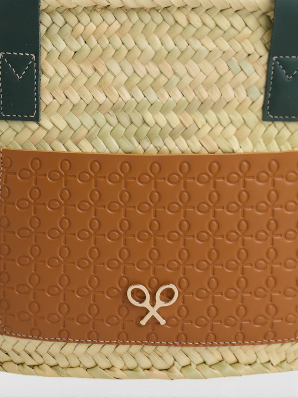 Panier avec poche en cuir orange et vert