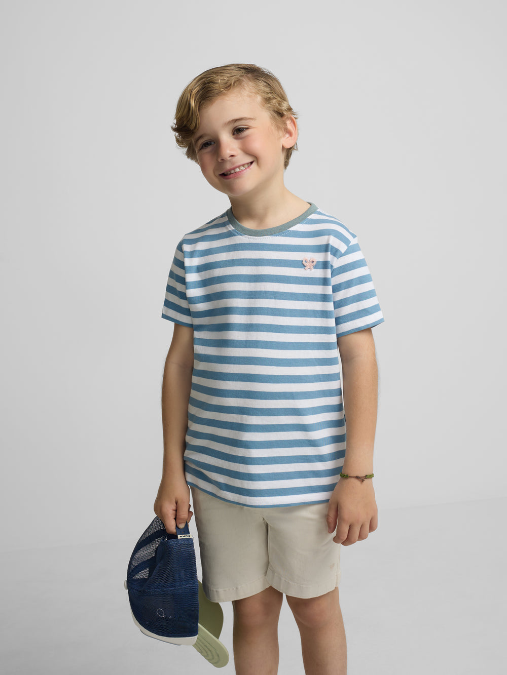 Camisola criança com debrum de riscas finas azul