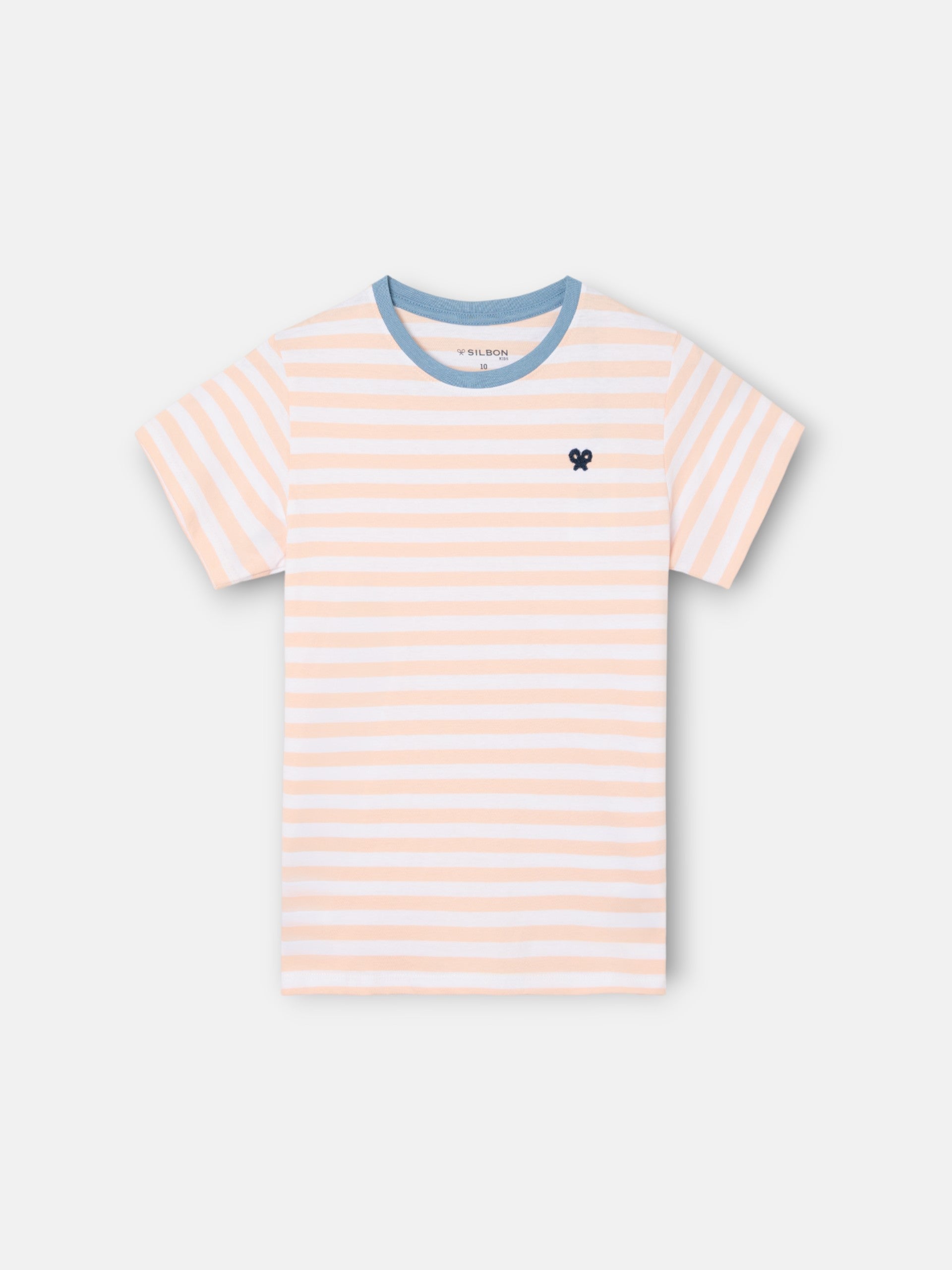 Kids' T-shirt with fine coral stripe trim
