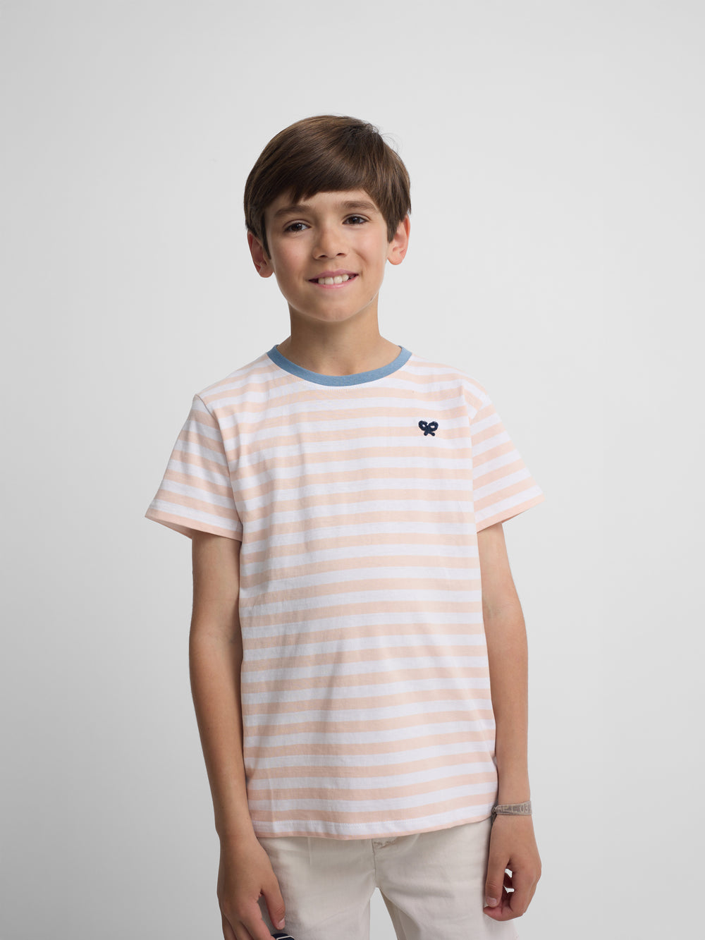 Camisola kids com debrum de riscas finas coral