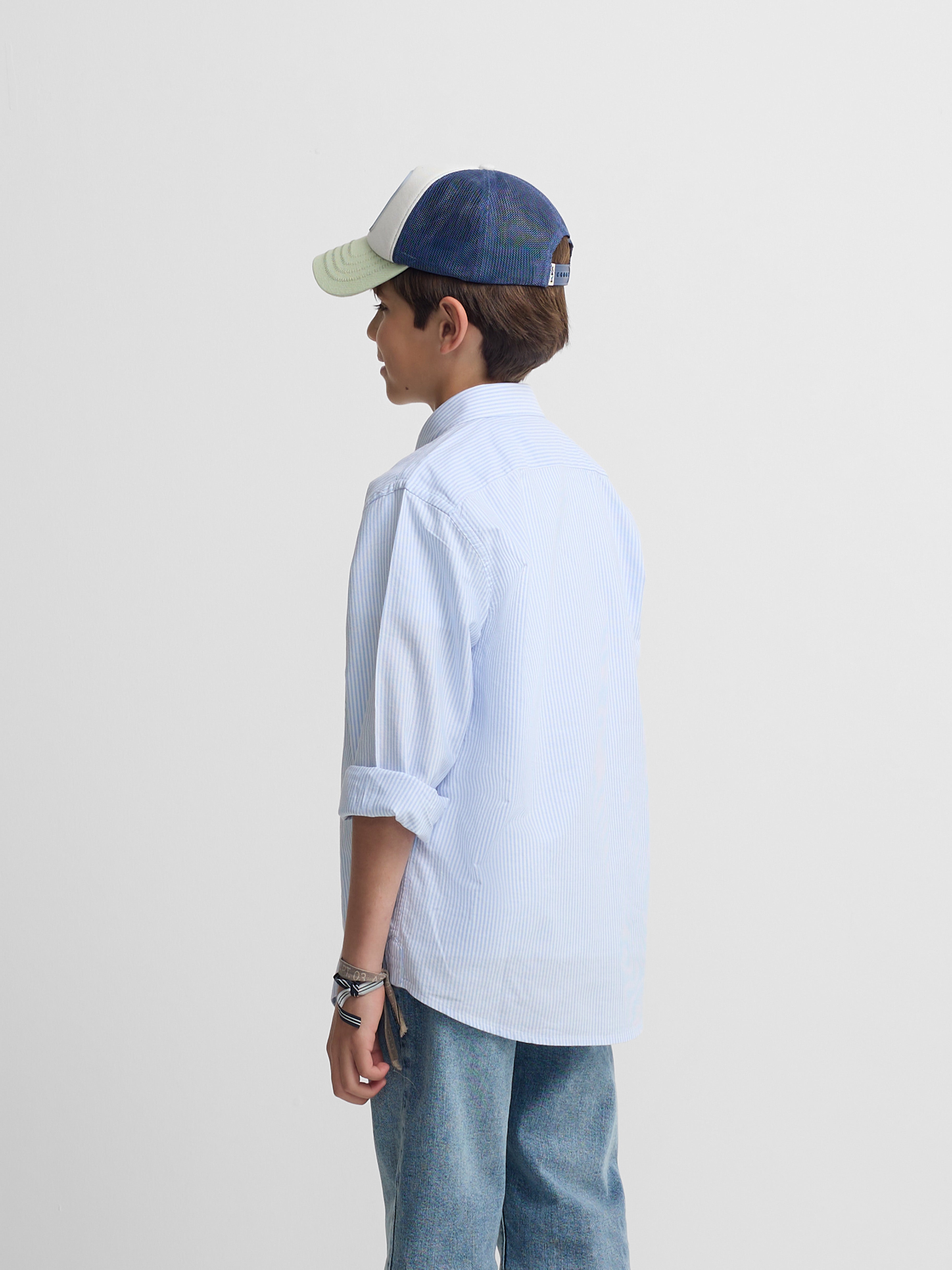 Camisa sport kids rayas oxford azul