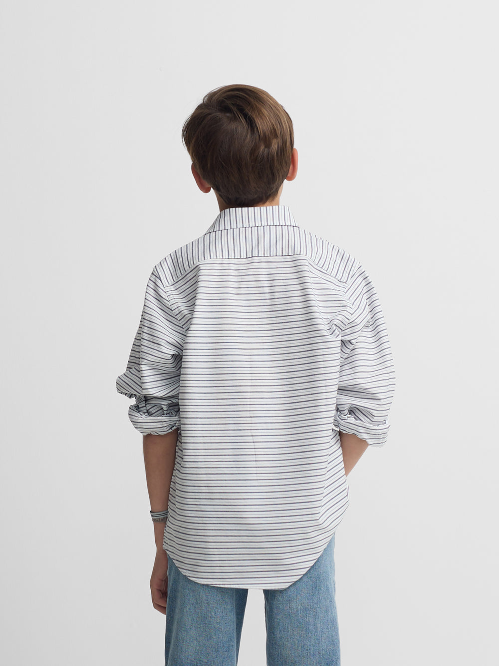 Polera sport kids oxford raya crema azul marino