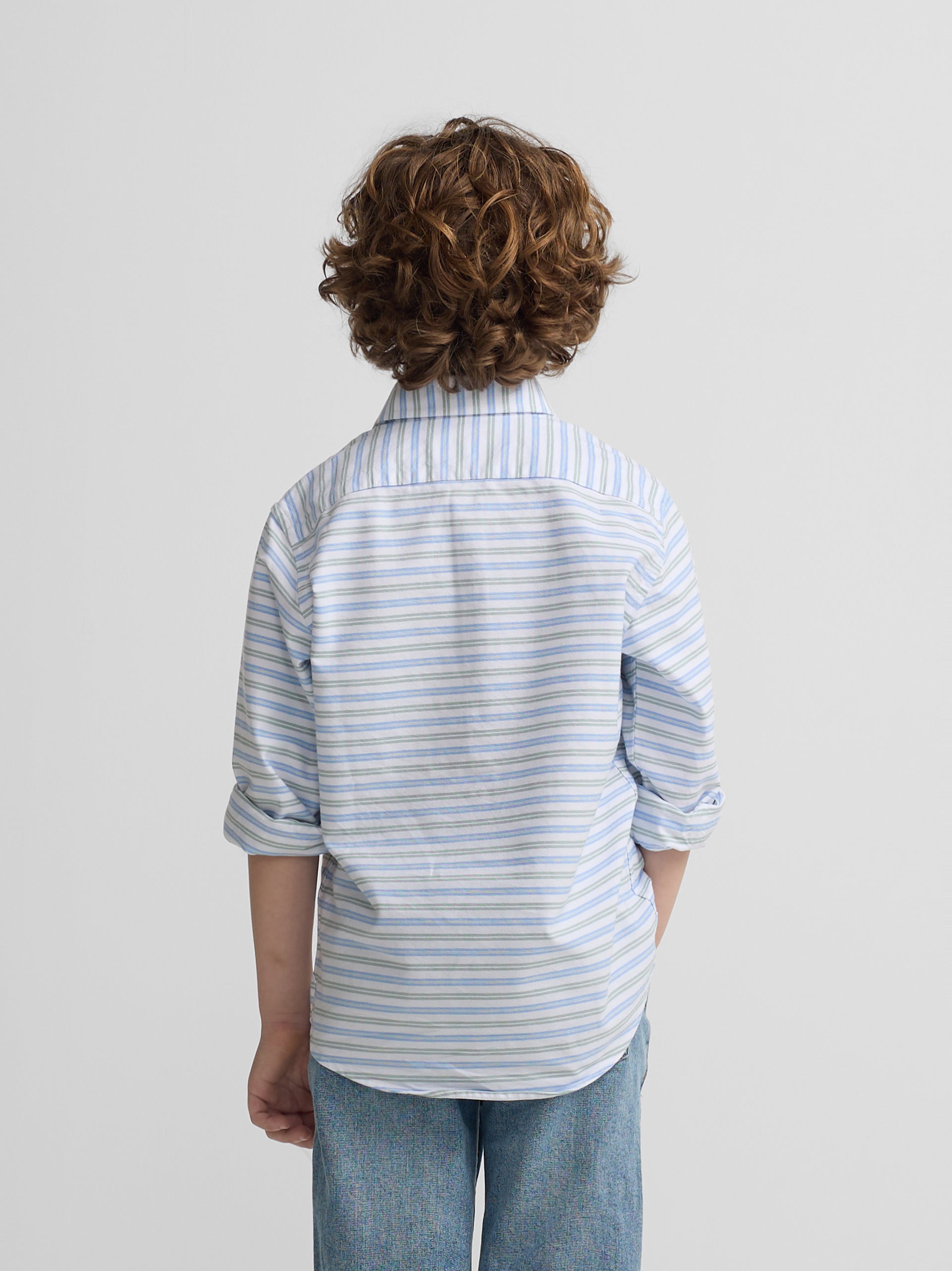 Polera sport kids oxford raya verde azul