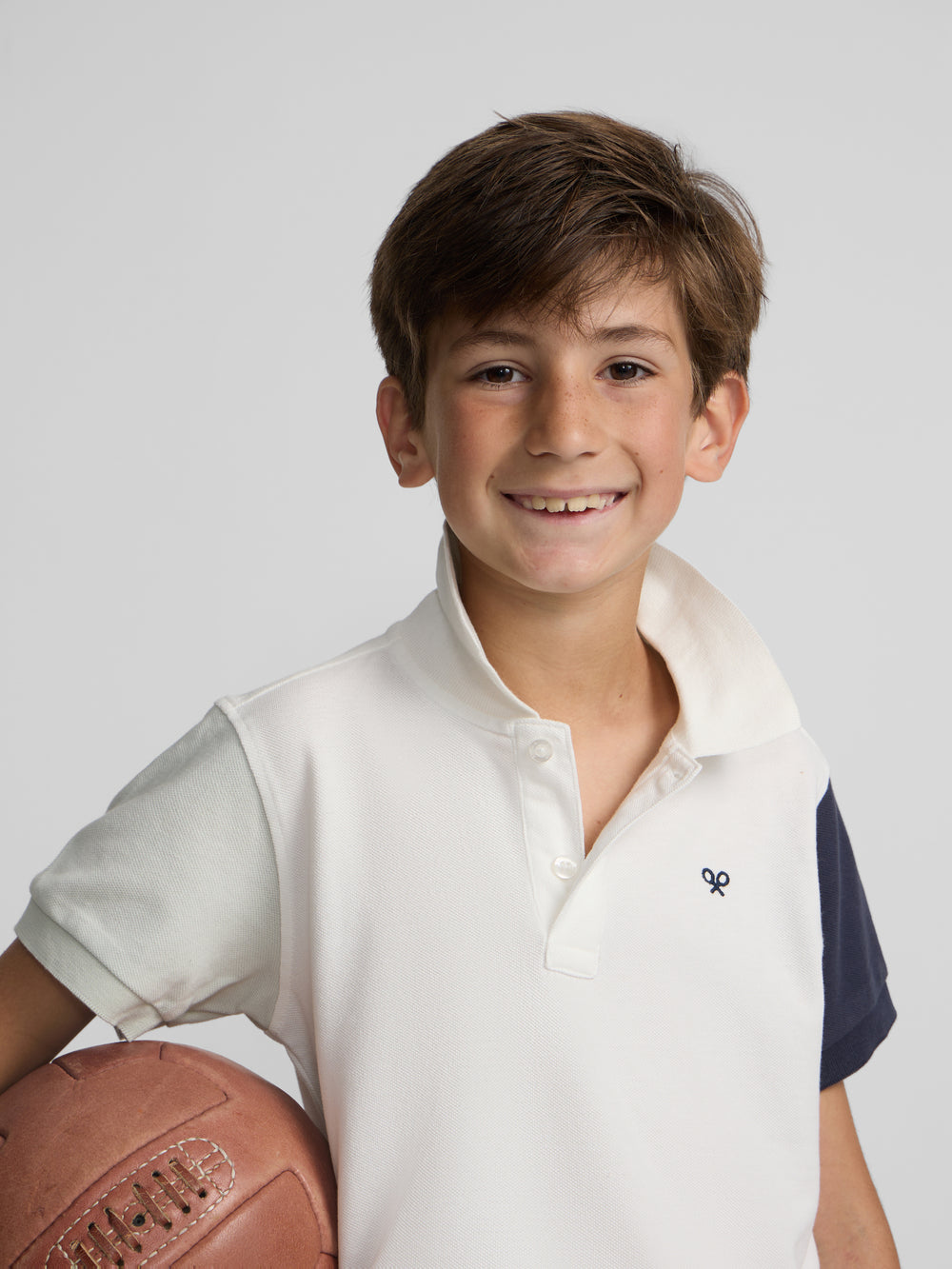 Polo enfant tricolore blanc
