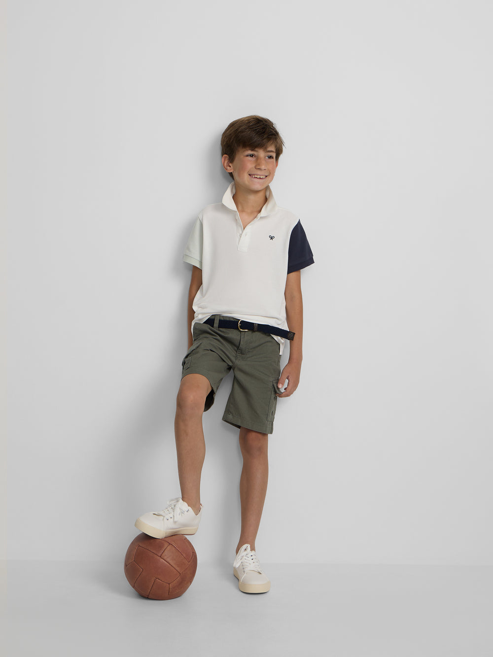 Polo enfant tricolore blanc