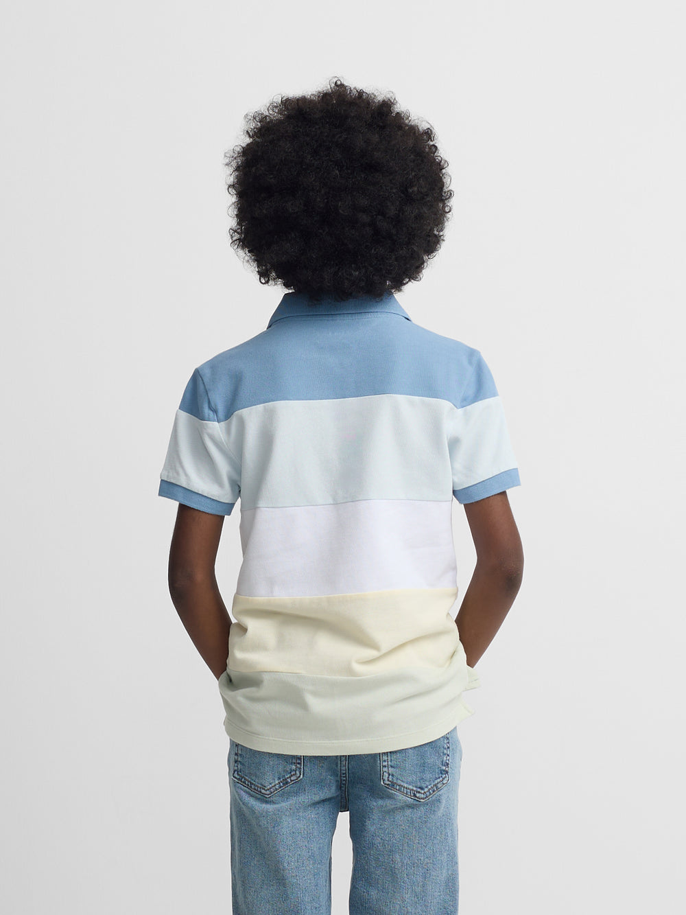 Kids' wide stripe multicolor blue polo