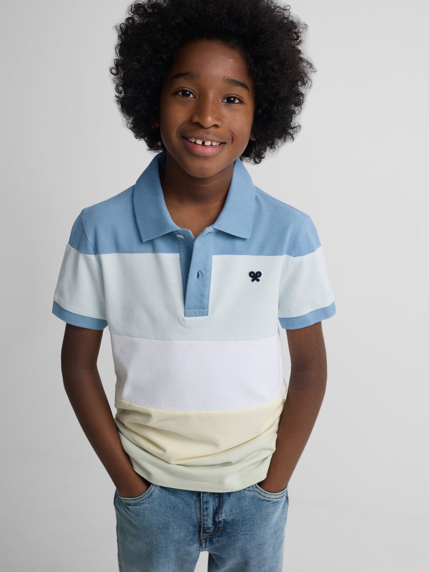 Polo kids raya ancha multicolor azul